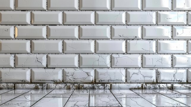 Subway Tiles Panorama: A Textured White Brick Wall Pattern Generative AI