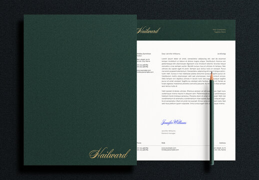Gold Foil Folder Letterhead Letter Identity Branding Logo Logotype Corporate Stationary Minimal Mockup Template