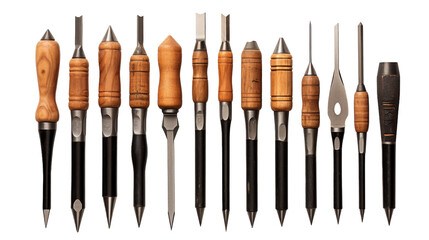 A variety of woodworking tools, including chisels, saws, planes, and hammers, displayed in a harmonious arrangement