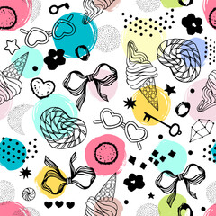 Vector hand drawn doodles seamless pattern. - 774330595