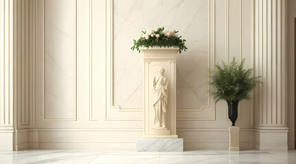 Beige Beauty: A Marble Podium Enhances a Timeless Living Space (Interior Inspiration)