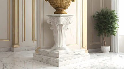 Marble Podium in a Classic Beige Living Room (Interior Design)