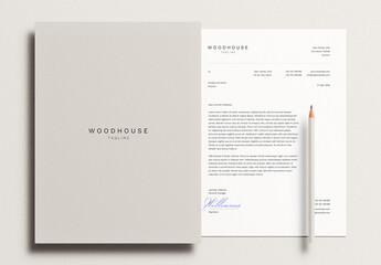White Folder Letterhead Letter Identity Branding Logo Logotype Corporate Stationary Minimal Mockup Template