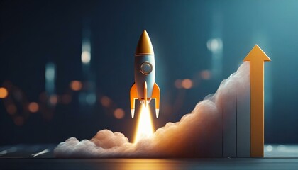 Business growth up,planning,strategy,business start up concept.Businessman touch rocket launch investment growth,starting corporate,aiming objective value development leadership - obrazy, fototapety, plakaty