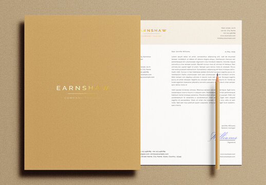 Gold Foil Folder Letterhead Letter Identity Branding Logo Logotype Corporate Stationary Minimal Mockup Template