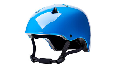 A vibrant blue helmet stands out against a clean white background