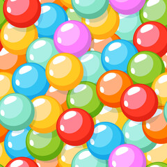 Gum balls seamless pattern. Colorful round candies, kids play room decoration, game zone, repeated bright bubblegums, Textile, wrapping paper, wallpaper design. Vector background