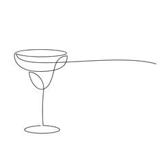Cocktail glass one line continuous drawing. Hand drawn drink vector illustration. Abstract linear silhouette. Minimal design, print, banner, card, bar wall art poster, menu, logo, sketch.
