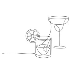 Whiskey brandy bourbon drink cocktail glass line continuous drawing. Hand drawn vector illustration. Linear silhouette. Minimal print, banner, card, bar wall art poster, brochure, menu, logo, sketch