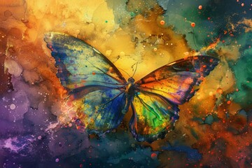 Enchanted Cosmic Butterfly in Abstract Colors