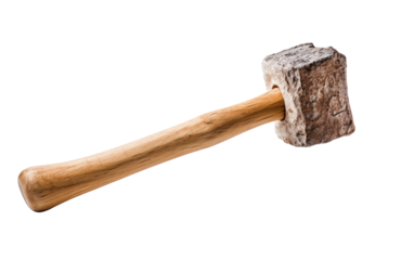 An old hammer with a wooden handle isolated on a white background