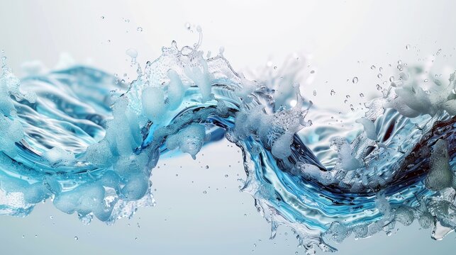 A splash of water with a wave pattern. The water is blue and white. The image has a calming and peaceful mood
