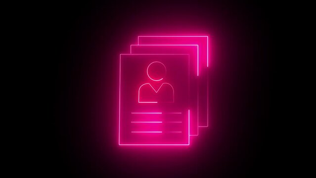 Glowing neon line icon isolated on black background. Symbol of personal data files or id cards concept. 4K video animation graphics