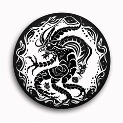 Dragon on a black circle. Chinese zodiac sign. Isolated on white background.
