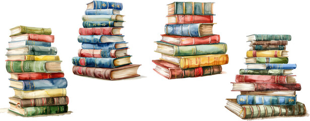 Obraz premium set of Watercolor illustration of a stack of classic childrens books titles clearly beloved and well-read ,transparent background