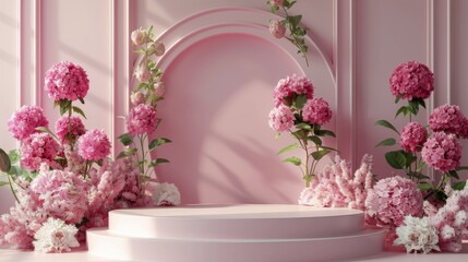 Pink Flowers on Table - obrazy, fototapety, plakaty