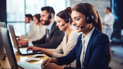 Customer Service Call Center Team, Manager, and Mentor Reading Online Feedback or Sales Report with Happiness Generative AI