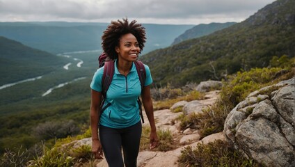 Naklejka premium woman goes hiking in the mountains
