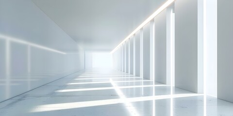 Empty museum gallery with blank wall in a loft corridor 3D rendering for artwork presentation . Concept 3D Rendering, Museum Gallery, Loft Corridor, Artwork Presentation, Blank Wall