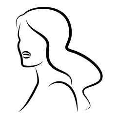 PrintSilhouettes of a girl head in a modern one line style. Aesthetic outline, posters, stickers, logo. Vector illustration.