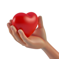 Fototapeta premium Hands cradling a red heart symbol cut out on transparent background