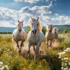 Obraz na płótnie Canvas horses grazing in the meadow in spring