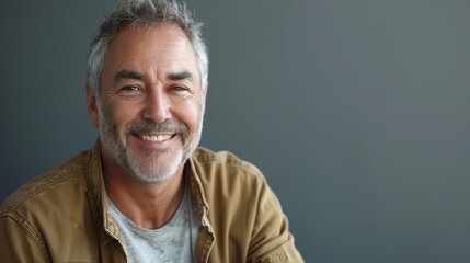 Smiling mature man in a casual jacket. - obrazy, fototapety, plakaty