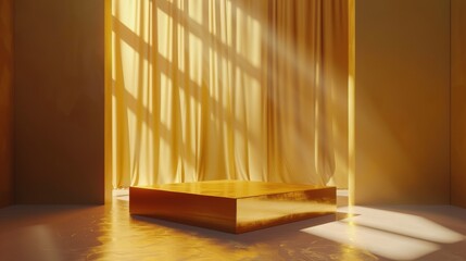 Room With Yellow Curtain and Wooden Table