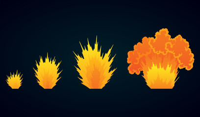 Explosion animation. Animation for game of the explosion effect. Cartoon animation for game. Exploding effect frames. Hand drawn vector illustration