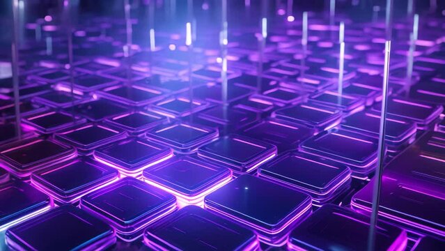 A detailed close-up image of the keys on a computer keyboard, Futuristic background with holographic floating grids, AI Generated