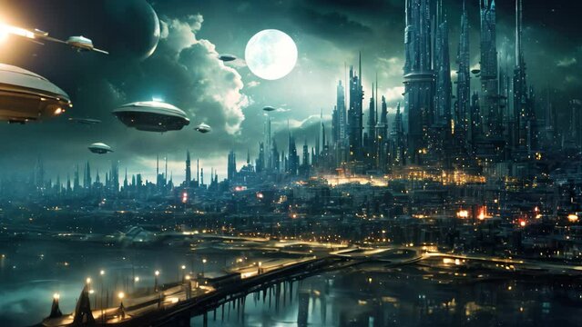 A mesmerizing futuristic cityscape at night, showcasing a plethora of dazzling lights in a single striking image, Futuristic panorama of a matrix-like cityscape, AI Generated