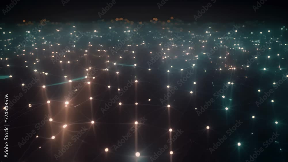 Poster a visual representation of the world with multiple dots connecting different locations, global netwo