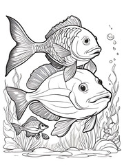 Fish different position line smoothly outlined for coloring page white background ai generated