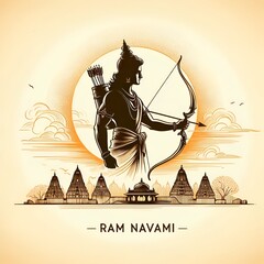 Illustration for ram navami with lord rama holding a bow and arrow. - obrazy, fototapety, plakaty