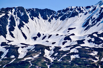 Landscape with sky and snow. Glacier Kenai Fjords National Park, Alaska, USA.