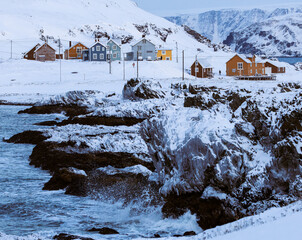 colorful houses on the shore of north Norway arctic region - 774344984
