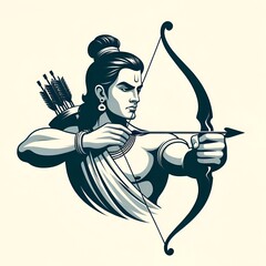Illustration for ram navami with lord rama with bow and arrow. - obrazy, fototapety, plakaty