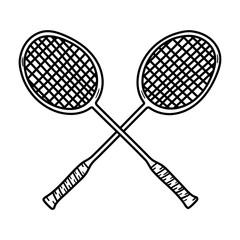 Badminton racket vector icon in doodle style. Ping pong symbol in simple design. Cartoon object hand drawn isolated on white background.