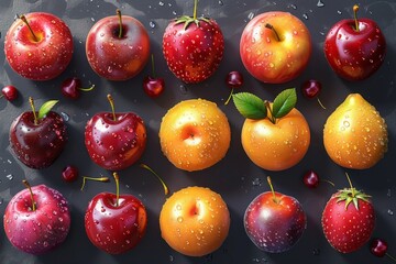 An illustration of a cherry. Sweet fruit. A set of 3D modern icons.