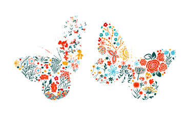 Butterfly of flowers. hand drawing. Not AI, Vector illustration