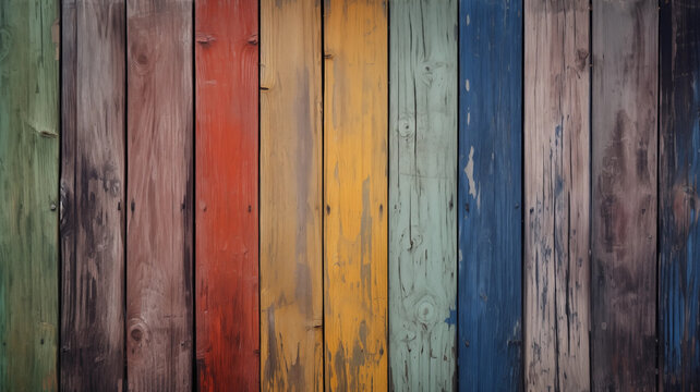 Multi-colored painted wooden planks with fading, chipping, wear shown on various boards more faded colorful wood background image