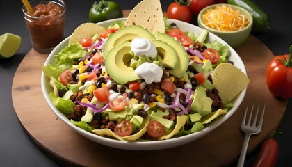 Taco Salad with Hard Light concept Cinco de mayo food created with generative ai.