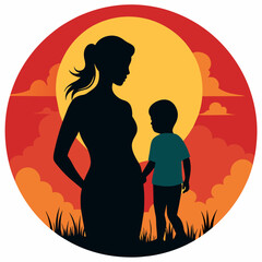 Mother and Child Colorful Silhouette, Vector graphics element silhouette illustration