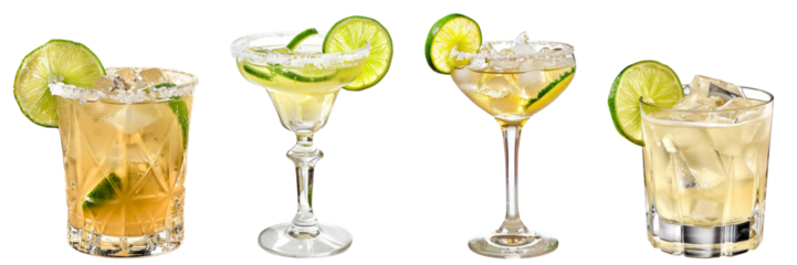 Set of margarita cocktail drink tequila cutout clipping path png isolated on white or transparent background