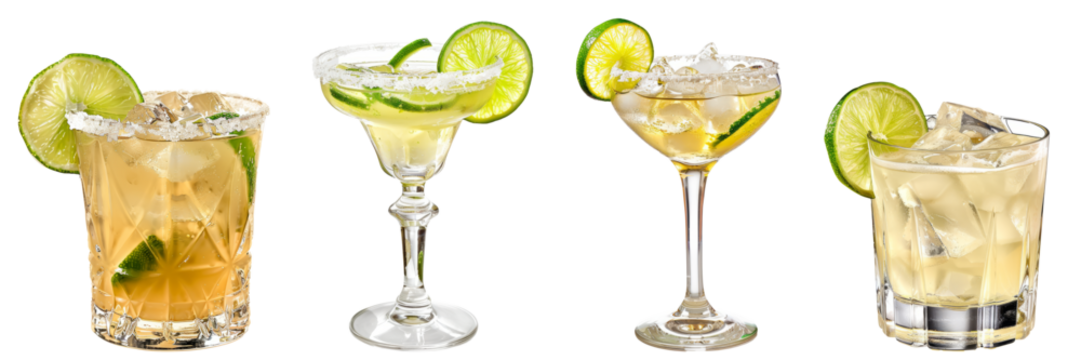 Set of margarita cocktail drink tequila cutout clipping path png isolated on white or transparent background