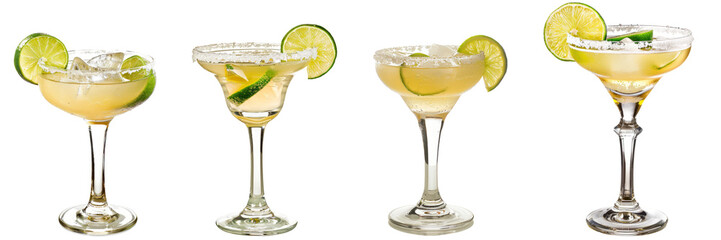 Collection of margarita cocktail tequila cutout clipping path png isolated on white or transparent background