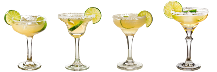 Collection of margarita cocktail tequila cutout clipping path png isolated on white or transparent background
