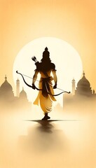 Watercolor illustration of lord rama silhouette with a bow and arrow for ram navami. - obrazy, fototapety, plakaty