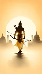 Türaufkleber Watercolor illustration of lord rama silhouette with a bow and arrow for ram navami. © Milano