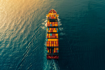 Aerial view container cargo maritime ship freight shipping by container cargo ship, Global business import export commercial trade logistic container cargo freight shipping.